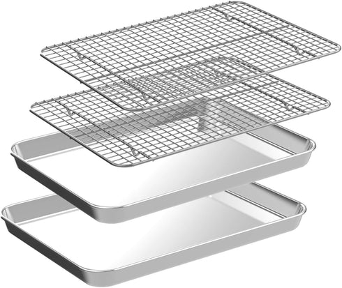 Small Baking Sheet with Rack Set - 2 Small Cookie Sheets + 2 Small Baking Racks, CEKEE Stainless Steel