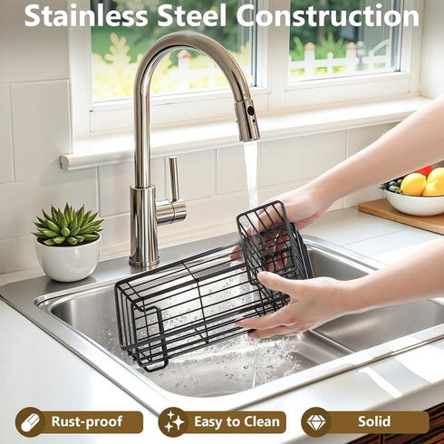 Set, 14OZ 304 Set Shinowa Kitchen Dish Soap Dispenser Glass Bottle with Rustproof Stainless Steel Sponge Holder