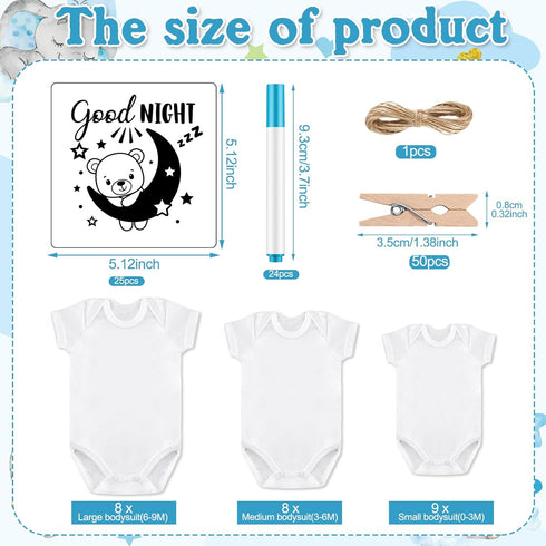126 Set 25 25 24 1 50 Panitay Pcs Baby Shower DIY Bodysuit Bib Blank White Newborn Bodysuit Stencils Marker Sign