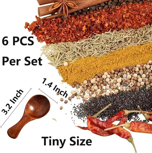 Asanta 6 3.2 Inch PCS Mini Wooden Spoons, Tiny Spoons for Spices Jars, Small Wooden Condiment Spoon for Salt, Sugar
