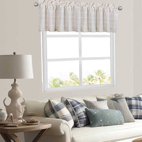 Shunjie.Home 2 Pack Farmhouse Plaid Valances for Windows, Beige, 52" x 18" for Kitchen, Bedroom, Bathroom