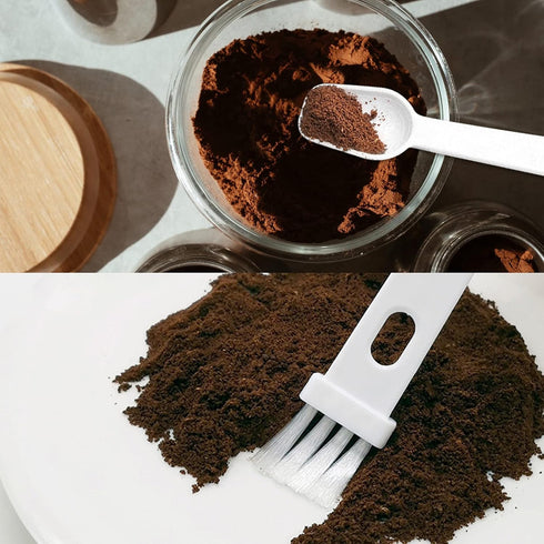 Coffee Spoon with Espresso Grinder Brush - 4 PCS 2 in 1 Tool for Cleaning Espresso Machines & Scooping Tea Powder