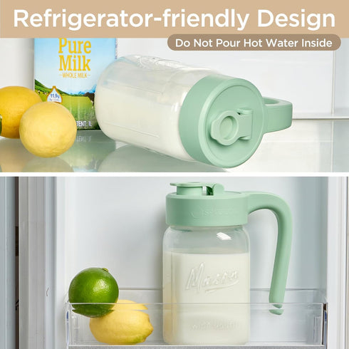 32 oz 1 Glass Pitcher with Lid, Quart Mason Jar Pitcher with Lid Airtight, Breast Milk Storage for Fridge, Ideal