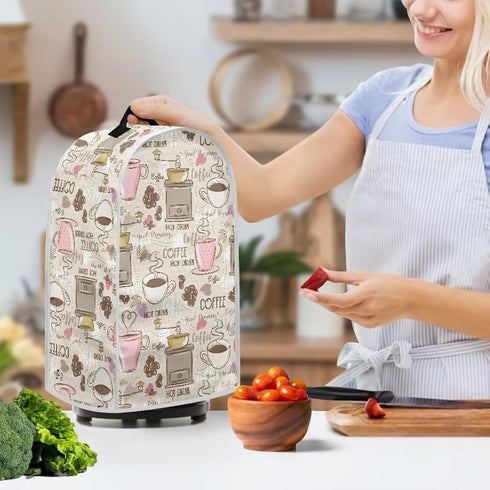 Talayituse Coffee Print Blender Dust Cover with Handle, Anti Fingerprint Dust Proof Cover for Stand Mixer or Coffee