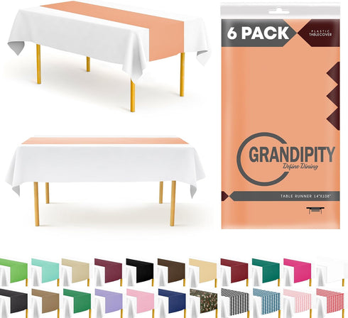 Peach 6 Pack Premium Disposable Plastic Table Runner, 14 x 108 Inch for Dinner Parties & Events by Grandipity