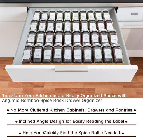 Angimio 8 Set- 9" 18" (9" 18") Bamboo Spice Rack Drawer Organizer - Pieces Wide Per Piece - Combine Pieces Into Wide