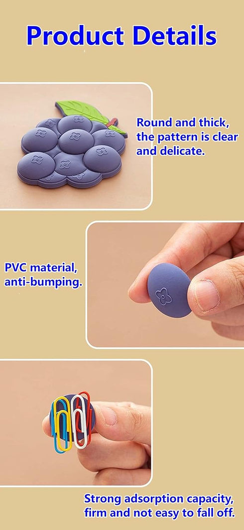 Fruit Magnetic Refrigerator Sticker, Creative Particle Magnetic Sticker, Blueberry, 2 Pcs