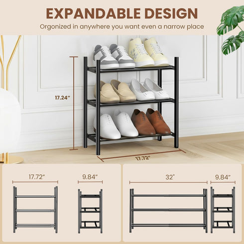 3-Tier Closet Closet AceMining Expandable Shoe Rack, Adjustable Shoe Rack Shoe Organizer Shoe Shelf, Free Standing Shoe