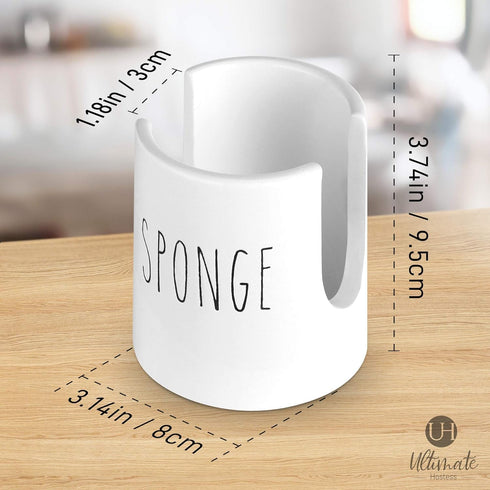 White Ceramic Sponge Holder for Kitchen Sink – Cute Farmhouse Sink Caddy Organizer – Sponge Rest for Countertop
