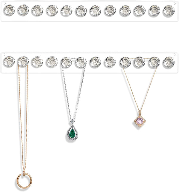 Mymazn 2 Pack Clear Acrylic Necklace Hangers Wall Mounted Jewelry Organizer with 12 Hooks for Girls Women
