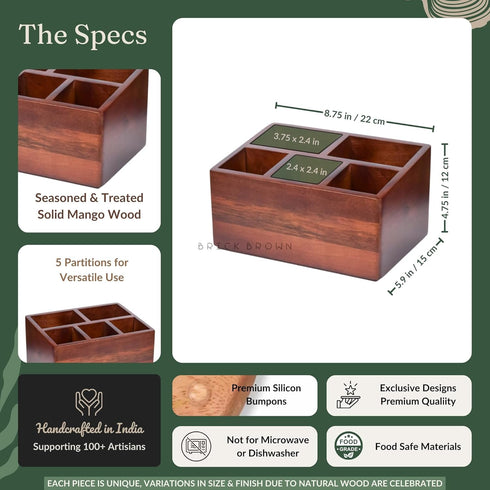 Premium Handcrafted Wooden Spoon Stand for Kitchen, Cutlery Holder for Dining Table, Wooden Caddy Storage Organizer,