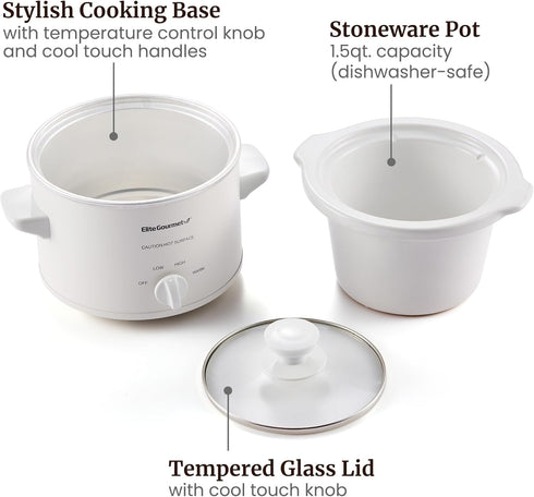 Elite Gourmet MST-250XW Electric Slow Cooker, Adjustable Temp, Ceramic Pot, Dishwasher Safe Glass Lid & Crock
