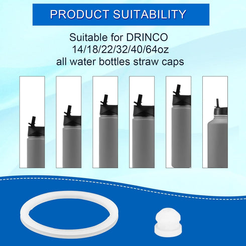 6pcs Silicone Gasket Replacement for DRINCO 14/18/22/32/40/64oz Water Bottles, Straw Lid Seal & Vent Hole Gaskets