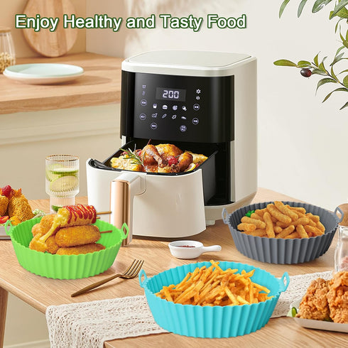 3 Pack Air Fryer Silicone Liners, 8 Inch Reusable Food Grade Basket Liners, Oven Liner Baking Tray Accessories