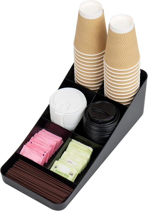 Mind Reader Tea Storage Cup and Condiment Station, Set of 2 Countertop Organizer for Kitchen (Black)