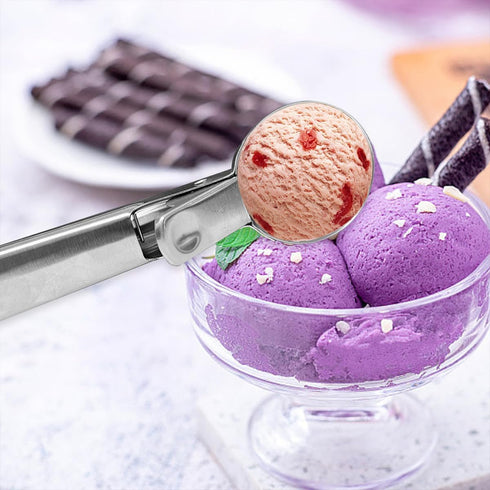 Tuneijue (1p-silver) Premium Ice Cream Scoop, Stainless Steel Ice Scoop with Trigger & Ergonomic Handle - One-Push