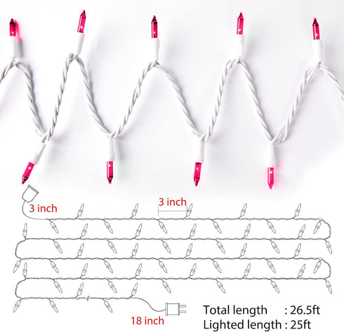 Christmas Pink Mini String Lights, 100 Count 25 Feet Waterproof Fairy Lights for Indoor Outdoor Decoration