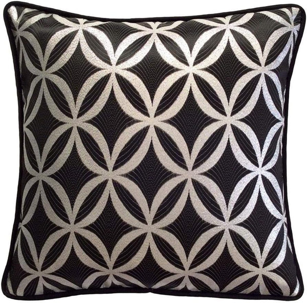 Satin Circle Lattice Pillow Cover - Black-Silver 16"x16" Decorative Sham for Home Decor
