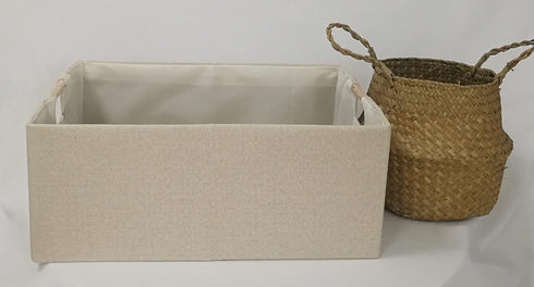 Foldable Rectangle Storage Bin with Handles, Gray Closet Baskets for Home Office and Car