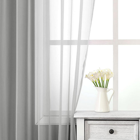 JUSPURBET 2 Pieces Light Gray Window Sheer Curtains, Luxury Solid Semi Sheer Curtain Panel for Living Room Bedroom