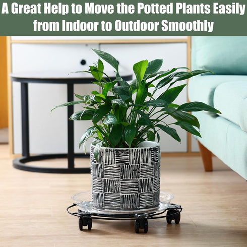 3 Packs 13.5" 5 Metal Plant Caddy with Wheels Large Wrought Iron Metal Rolling Plant Stands Heavy-duty Plant Roller Pot