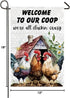 Welcome To Our Coop Chicken Garden Flag, 12x18 Inch Double Sided Rustic Rooster Yard Flag