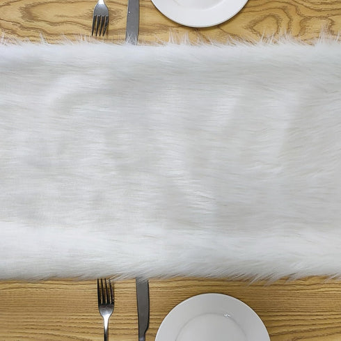 CEMGYIUK Table Runner,Modern Snowy White Faux Fur Decor Runner