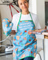 Introverted But Willing to Discuss Pizza Funny Graphic Kitchen Accessories, Cool Food Novelty Cookware Blue Oven Mitt