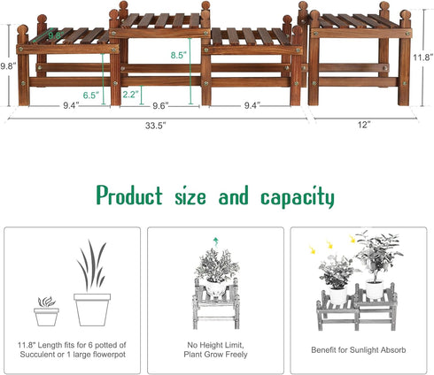 (45.5Long,Multiple Way,4 Wood Flower Stand Small Plant Stand Indoor Outdoor Plant Shelf Low Window Shelf for Plants