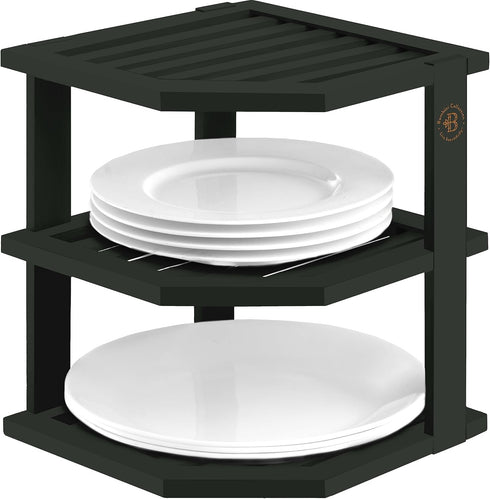Bambuesi Plate Organizer for Cabinet - Corner Cabinet Organizer and Kitchen Cabinet