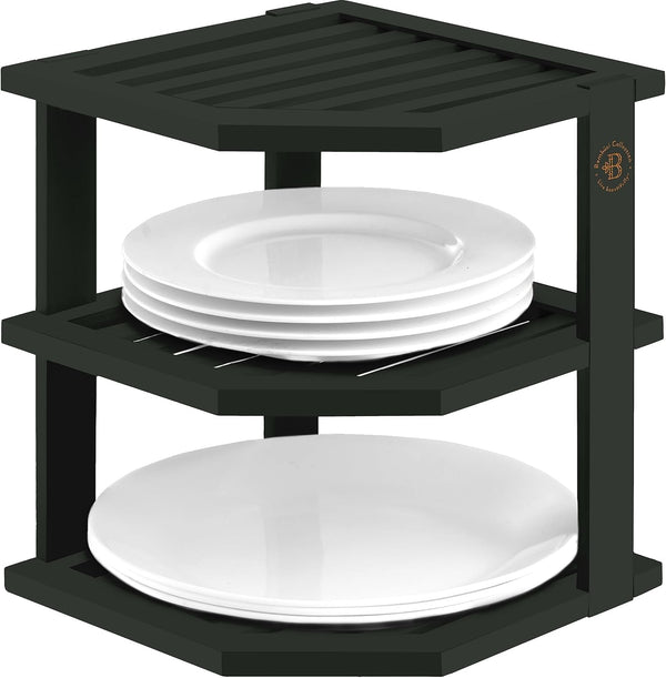 Bambuesi Plate Organizer for Cabinet - Corner Cabinet Organizer and Kitchen Cabinet
