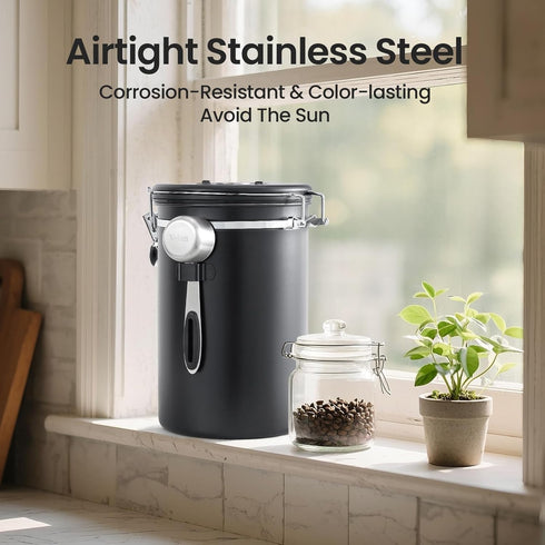 39OZ Set,Airtight 2.2lbs Veken Coffee Canister, Large Christmas Coffee Lovers Gift Basket Stainless Steel Food Storage