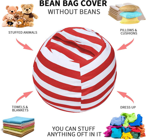 24" Miaowater Stuffed Animal Storage Bean Bag Chair Cover, Cotton Canvas Beanbag with Zipper for Organizing Kid's