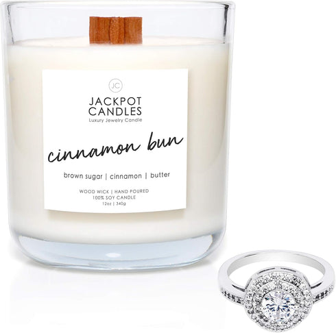 Jackpot Candles Cinnamon Bun Candle with Ring Inside, Surprise Jewelry Valued at $15 to $5,000, Ring Size 7