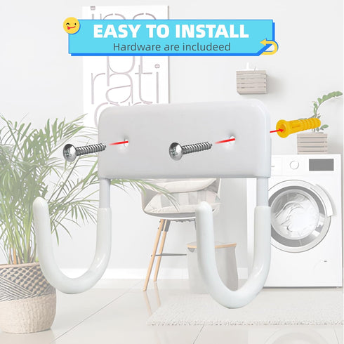 BiJun Ironing Board Holder Wall Mount - Iron Board Hook with 5 Inch Length for Laundry Rooms (White)