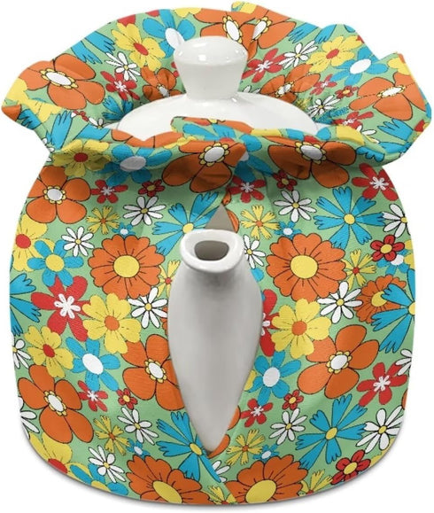 Hippie Flower Tea Cozy for Teapot, Heat Resistant Kettle Dust Cover, Breakfast Warmer Keep Warm Fit for Most Standard Size Teapots