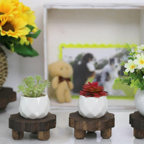 DEMULANS 3 Pack 4 Inch) Tiny Scalloped Wood Risers for Display ,Small Wooden Stands with Removable Feet Farmhouse