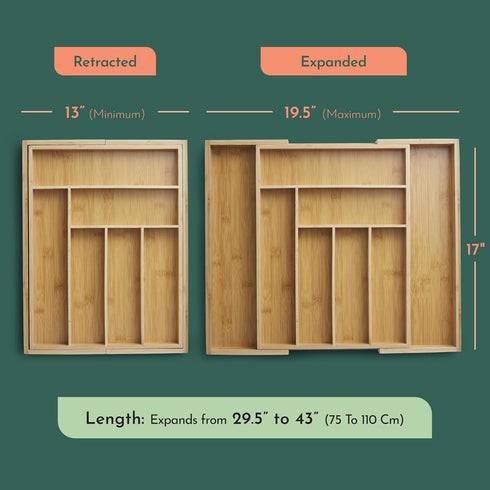 RUBOXA Expandable Bamboo Drawer Organizer, Modern Silverware Tray for Kitchen Utensils, Cutlery, Office Supplies,