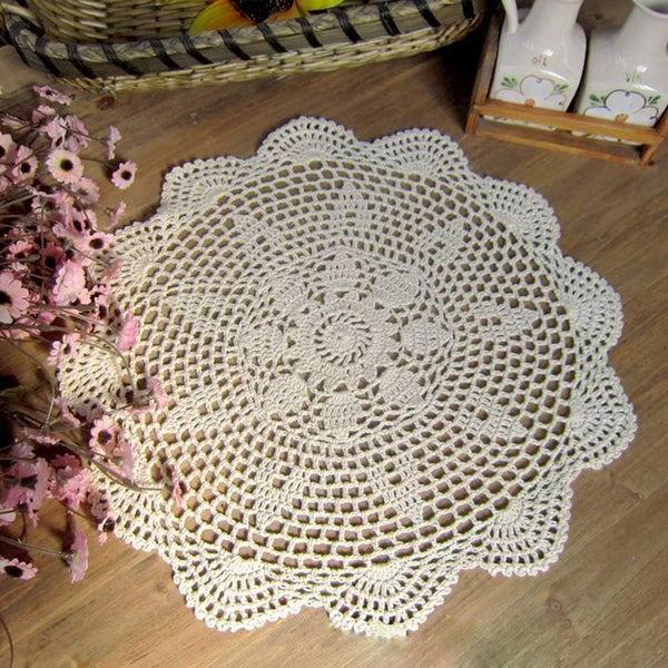 Damanni Cotton Handmade Crochet Lace Tablecloth Doilies Doily,Round,Beige,12 Inch
