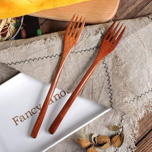 Portable Wooden Spoon Fork Knife Flatware Set with Case, Reusable Travel Utensils Set, 2 Spoons, 2 Forks, 2 Knives