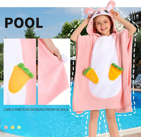3-12 OLAOLA Bunny Hooded Kids Beach Towels for Years Boys Girls, Soft Absorbent Kids Hooded Bath Towel Wrap, Toddler
