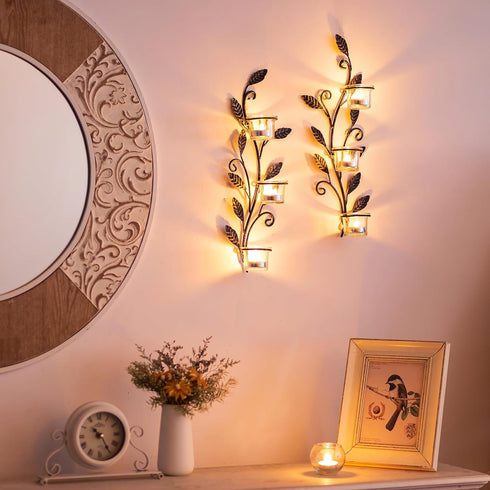 Set 2 Sziqiqi Wall Sconces Candle Holder - Wall Candle Holder Black Tea Light Candle Sconce Vintage Wall Sconce