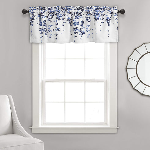 Lush Decor Weeping Flowers Valance Curtain for Windows, Navy and Blue, 18" x 52"