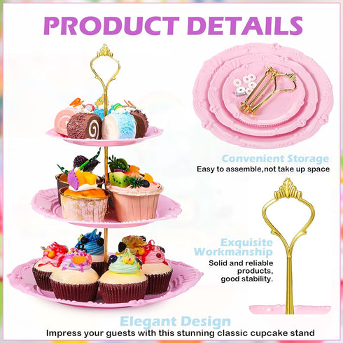 6 Sets 3 Tea Party Decorations of Tier Plastic Cupcake Stand Dessert Plates Cake Fruit Candy Display Tower for Wedding