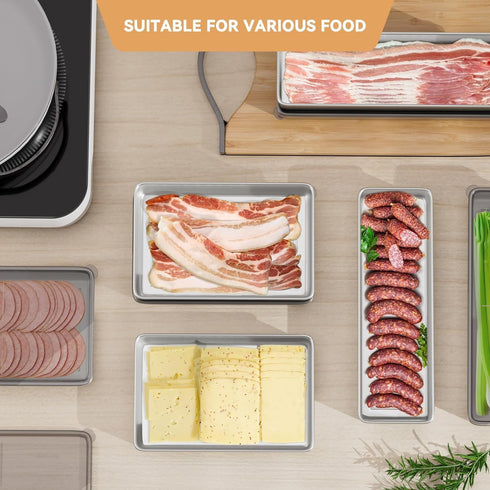 Freshmage Bacon Container for Refrigerator, 304 Stainless Steel Airtight Deli Meat Storage, Dishwasher Safe