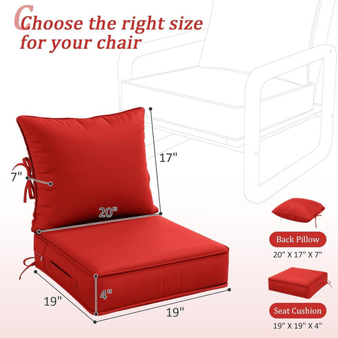 Set 19 19 4 Inch Set Outdoor Patio Chair Cushions L X W X H Waterproof & Fade Resistant Deep Seat and Back Cushions