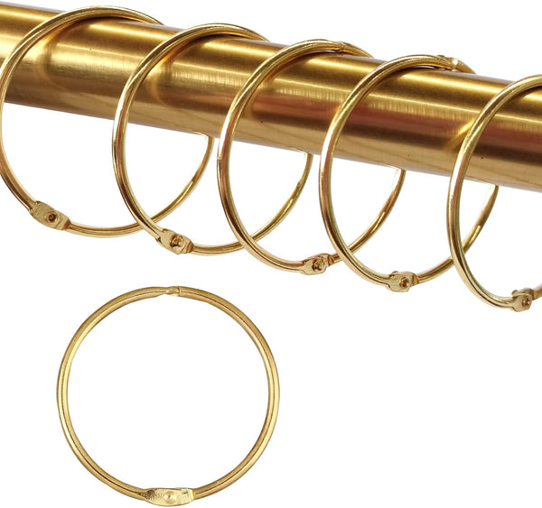 24 Pack Shower Curtain Rings, Rust Proof Hooks for Bathroom, Circular Decorative Metal Rings (Gold)