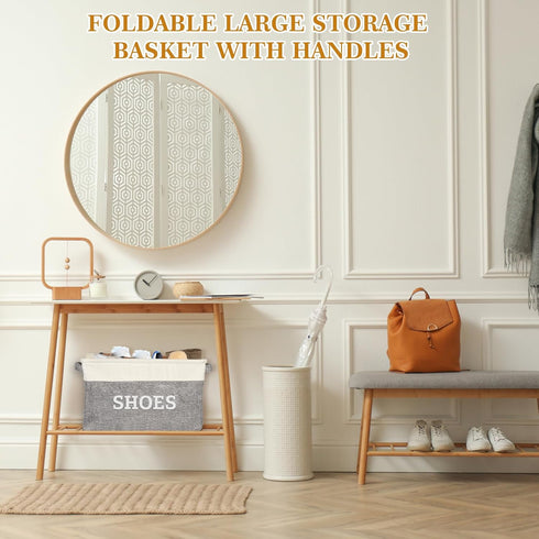 Closet, Lukeline Fabric Shoe Basket for Entryway, Hallway or Mudroom - Flodable Space-Saving Storage Bin for Decorative