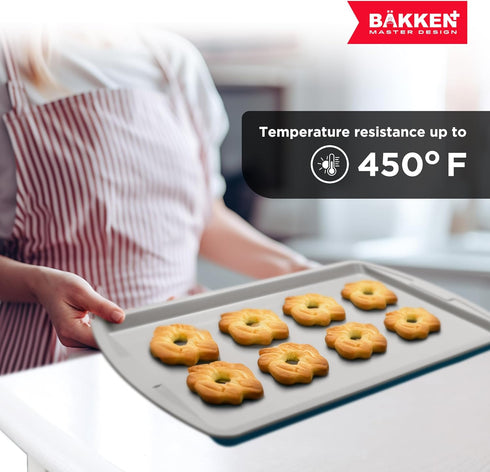Bakken Swiss Cookie Sheet 3 Piece Set - Non-Stick Stackable Baking Pans with Deluxe Ceramic Coating