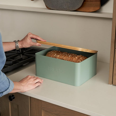 Countertop Beautiful Bread Box With Wooden Lid For Your Kitchen - Spacious Container Perfectly Stores Your Homemade